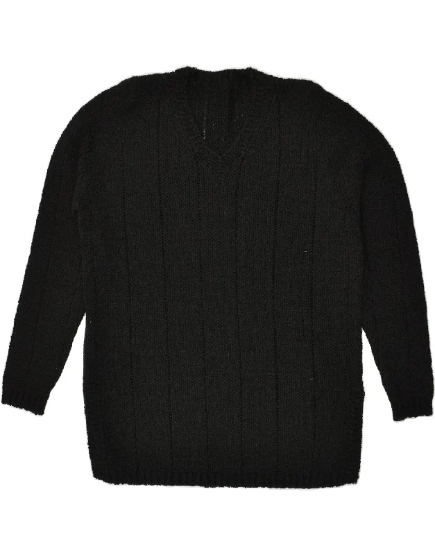 Daily Deals VINTAGE Womens V-Neck Jumper Sweater UK 14 Large Black Wool