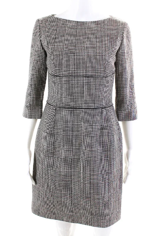 Can't Miss Stella McCartney Womens Houndstooth Boat Neck Long Sleeve Dress Black