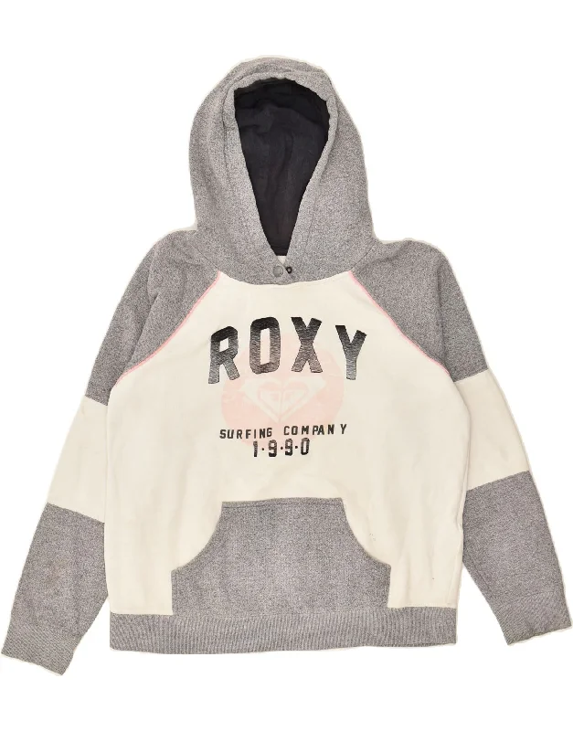 Bargain Prices ROXY Womens Graphic Hoodie Jumper UK 16 Large Grey Cotton