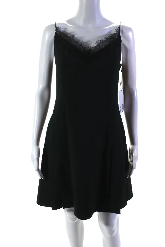Crazy Deals Adeam Womens Punk Lace Trim Spaghetti Strap Cami Dress Dark Green