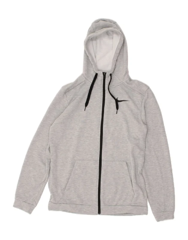 Today Only NIKE Womens Dri Fit Zip Hoodie Sweater UK 14 Medium Grey Polyester