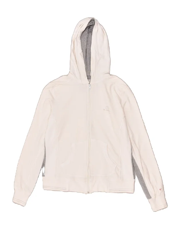 Shop and Save CHAMPION Womens Zip Hoodie Sweater UK 16 Large White Cotton