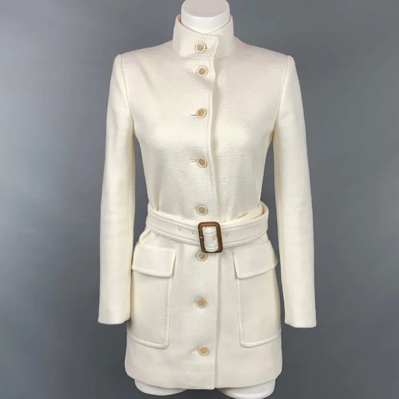 Super Deal SAINT LAURENT SS 2021 Size 4 Cream Wool Blend Belted Military Jacket