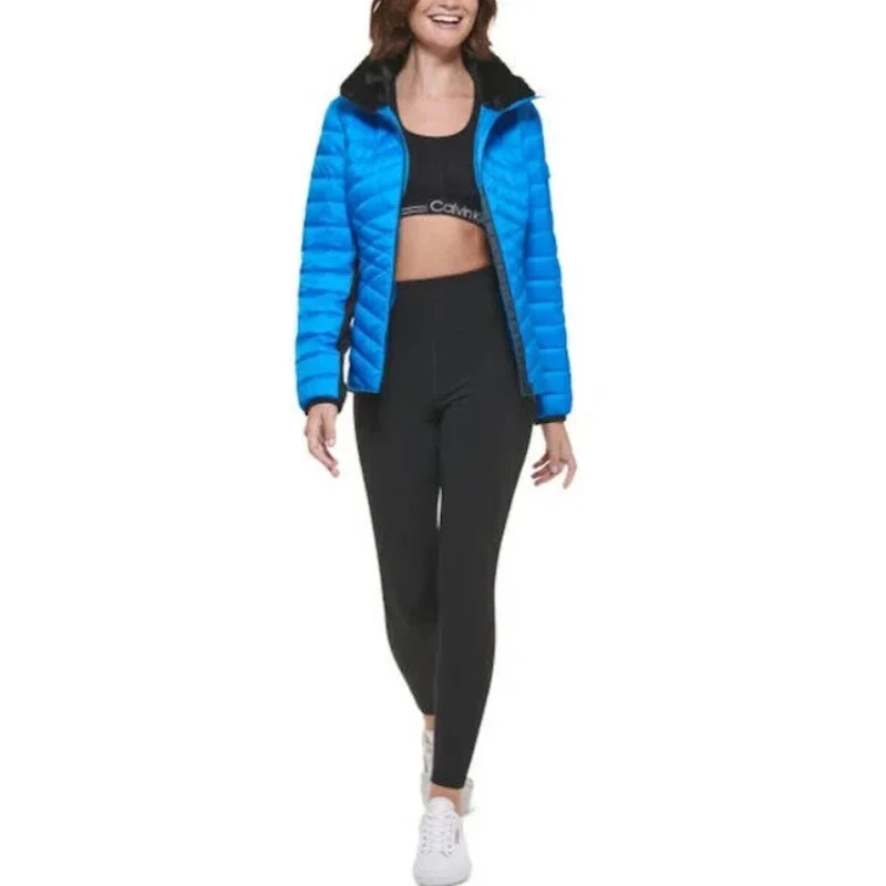 Reduced Prices CALVIN KLEIN PERFORMANCE Mixed-Media Puffer Coat Medium Blue/Black