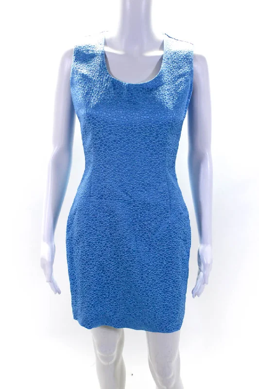 Super Savings Naeem Khan Womens Textured Darted Sleeveless Zip Midi Sheath Dress Blue Super Savings Naeem Khan Womens Textured Darted Sleeveless Zip Midi Sheath Dress Blue
