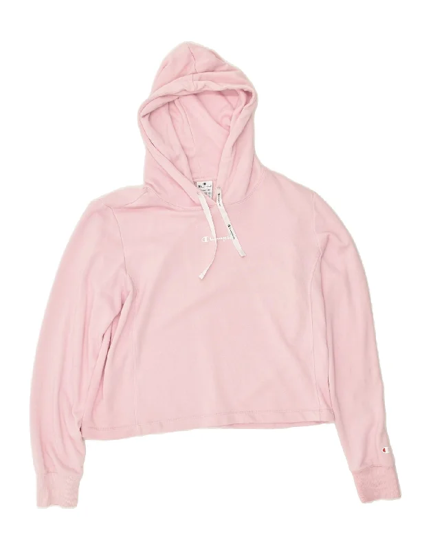 Weekend Deal CHAMPION Womens Crop Hoodie Jumper UK 20 2XL Pink Cotton