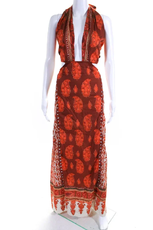 Overstock Johanna Ortiz Womens Red Floral V-Neck Tie Back Sleeveless Maxi Skirt