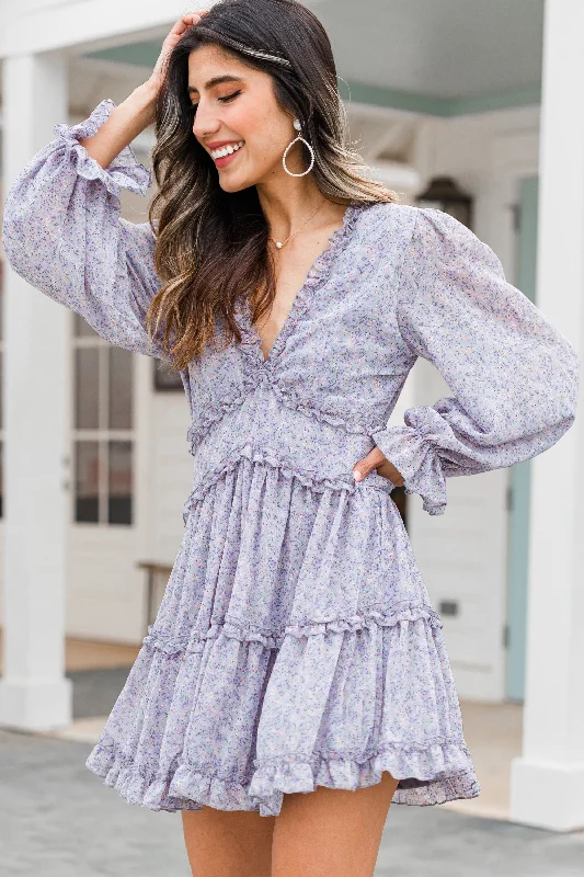Customer Appreciation Sale Just For Fun Lilac Gray Ditsy Floral Dress