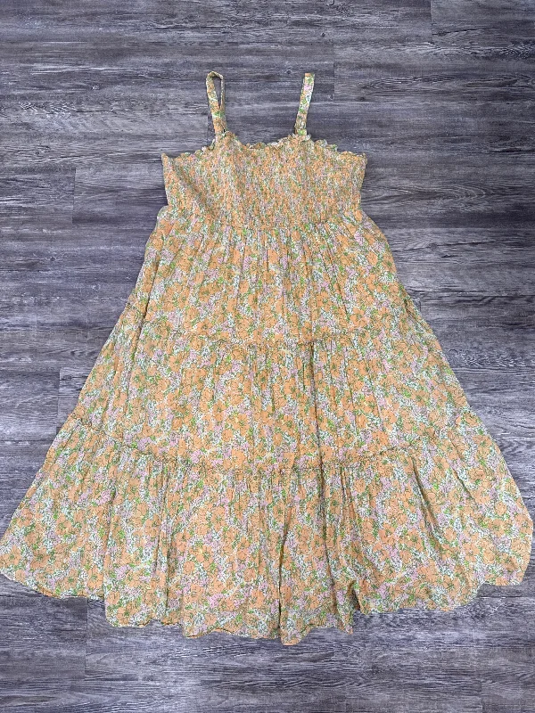 Midnight Madness Dress Casual Maxi By Modcloth In Green & Orange, Size: 3x