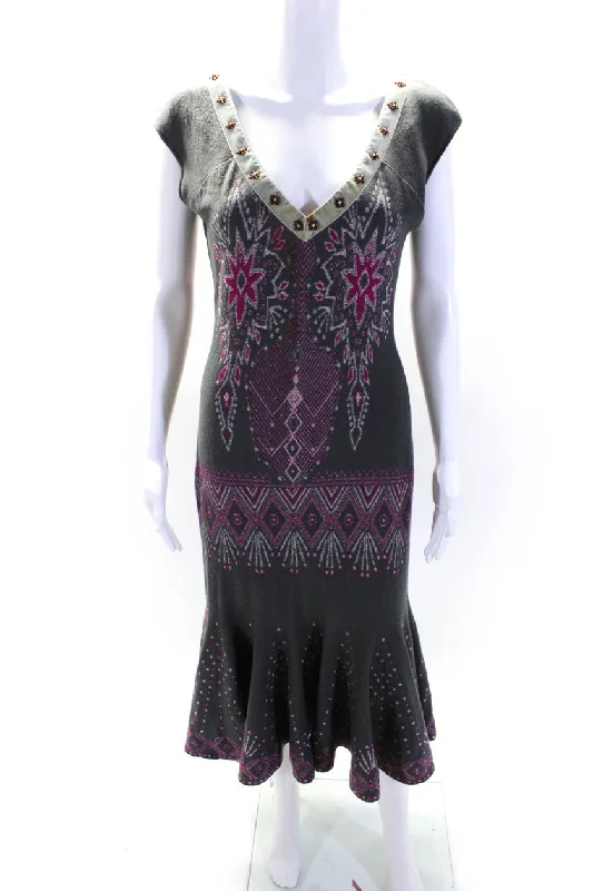 Blowout Deals Class Roberto Cavalli Womens Knit Abstract Sleeveless Maxi Dress Gray