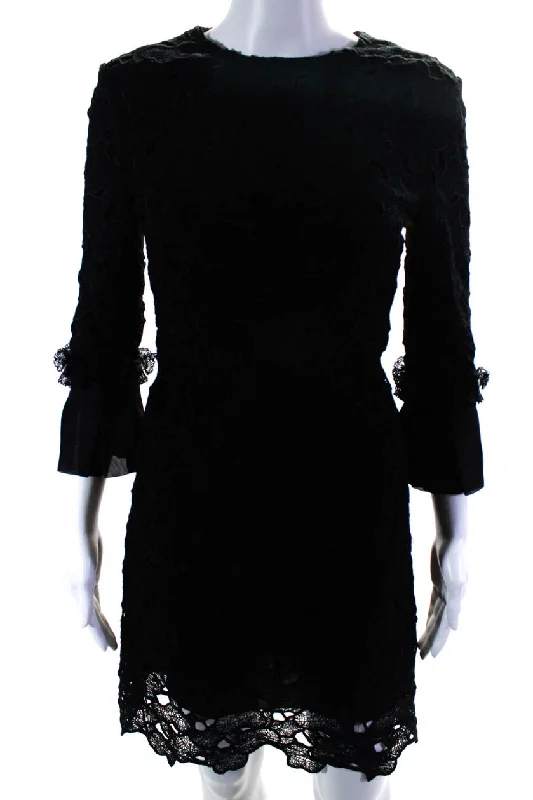 Today Only Huishan Zhang Womens Crew Neck 3/4 Sleeve Lace Sheath Dress Black