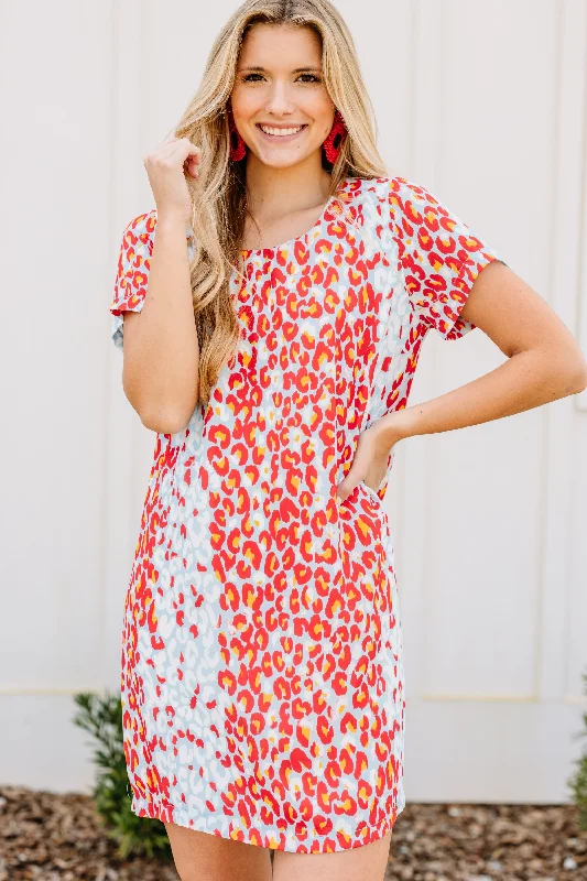 Deep Discounts Clearly Bold Coral Pink Leopard Shift Dress