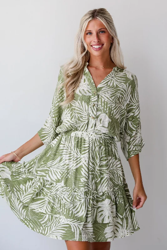 Blowout Sale Destined For Sun Green Tropical Mini Dress