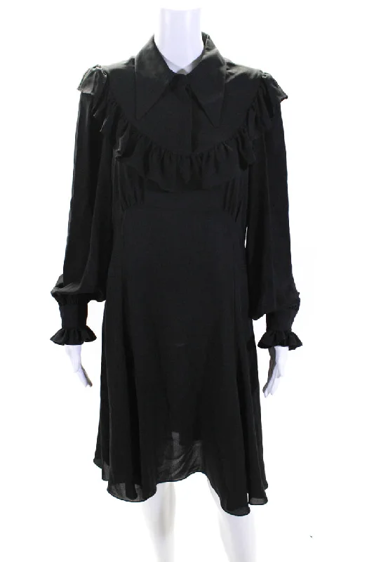Crazy Deals Michael Kors Collection Womens Collar Long Sleeve Button Up Dress Black Crazy Deals Michael Kors Collection Womens Collar Long Sleeve Button Up Dress Black