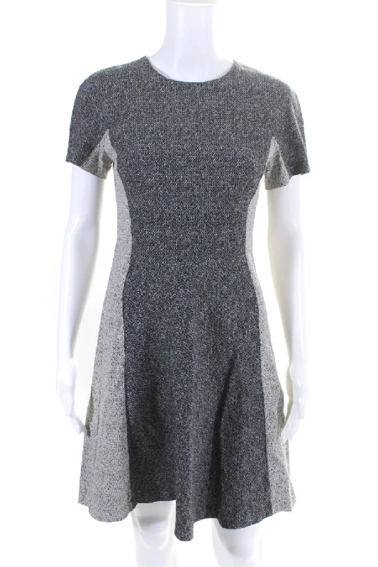 Value Deals Lela Rose Womens Gray Cotton Two Tone Textured Short Sleeve Shift Dress