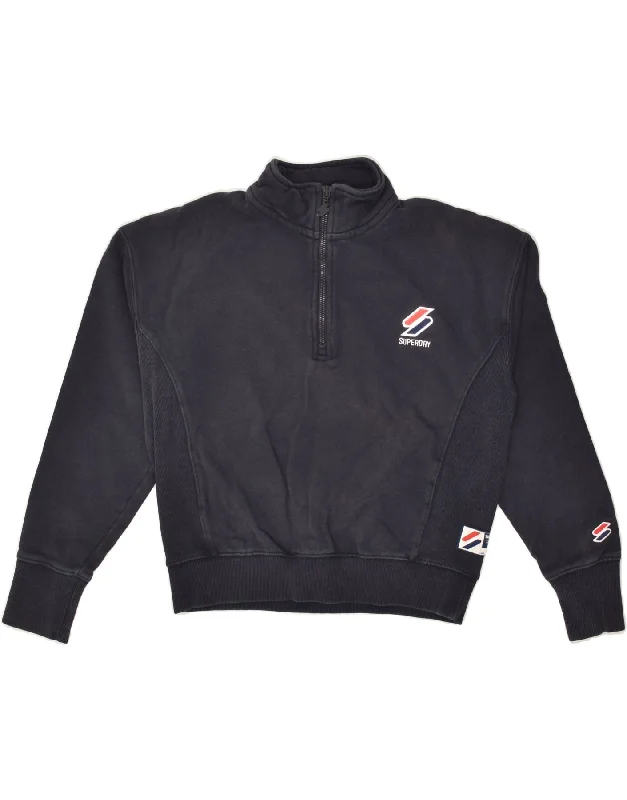 Super Deal SUPERDRY Womens Zip Neck Sweatshirt Jumper UK 10 Small  Navy Blue
