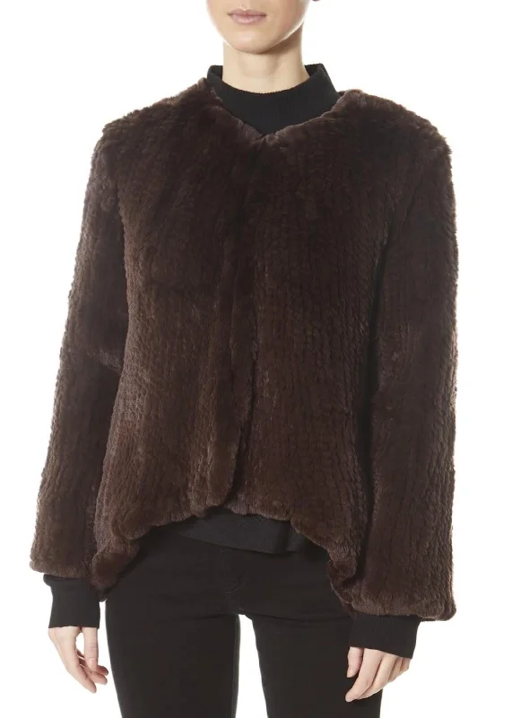 Special Promotion Brown Asymmetric Knitted Rex Rabbit Jacket