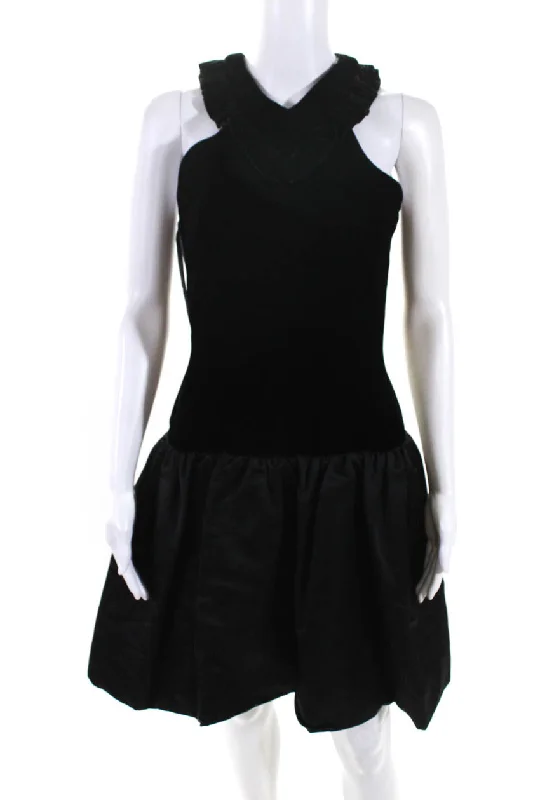 Clearance Items Oscar de la Renta Vintage Womens Velvet Ruffled A Line Dress Black