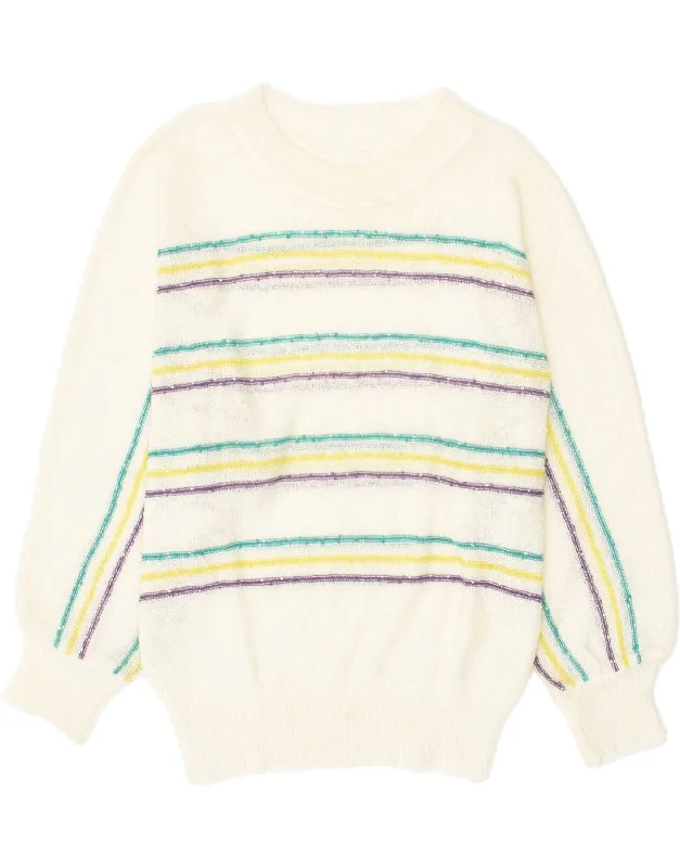 New Markdowns VINTAGE Womens Crew Neck Jumper Sweater UK 14 Medium White Striped