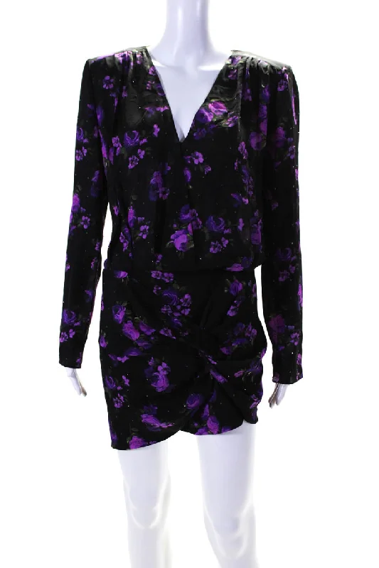 Special Offer Magda Butrym Womens Black Purple Floral Print Open Back Silk Mini Dress Special Offer Magda Butrym Womens Black Purple Floral Print Open Back Silk Mini Dress