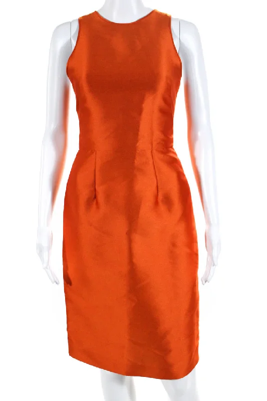 Super Deal Rafael Cennamo Womens Sleeveless Crew Neck Silk Sheath Dress Orange