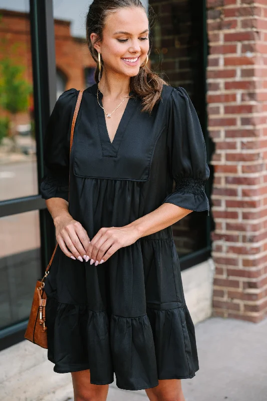 Big Discounts Pep In Your Step Black Tiered Babydoll Dress