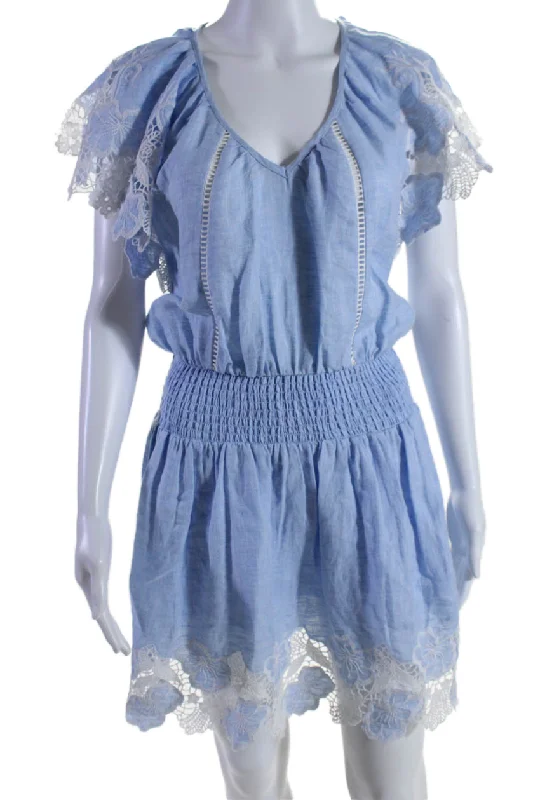 Don’t Miss Out Ramy Brook Womens Linen Floral Embroider Smocked Empire Waist Dress Blue Don’t Miss Out Ramy Brook Womens Linen Floral Embroider Smocked Empire Waist Dress Blue