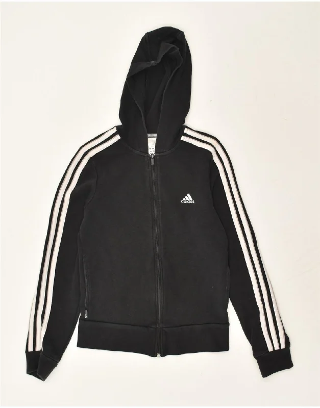Steals and Deals ADIDAS Womens Zip Hoodie Sweater UK 10 Small  Black Cotton