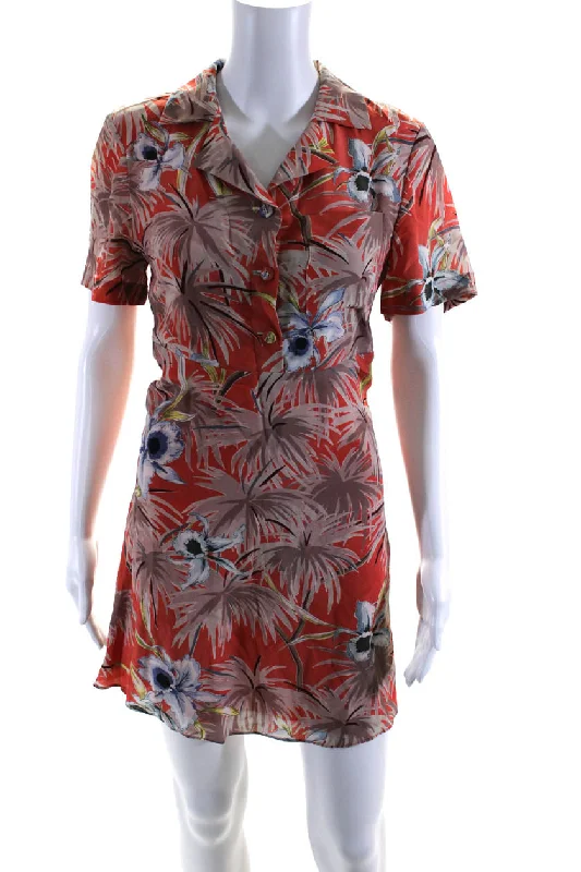 Special Buy Valentino Womens Silk Floral Print Collared Button Up Shirt Dress Orange Special Buy Valentino Womens Silk Floral Print Collared Button Up Shirt Dress Orange