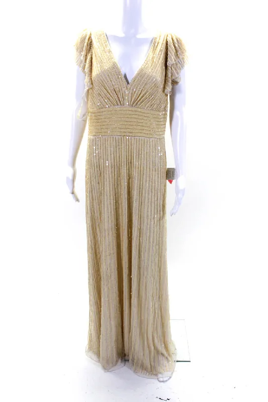 Overstock Mac Duggal Womens Embroidered Sequined Textured Low Back Gown Yellow