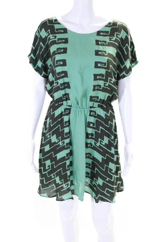 Deal of the Day Kelly Wearstler Women's Short Sleeves Cutout Abstract Mini Dress Green Deal of the Day Kelly Wearstler Women's Short Sleeves Cutout Abstract Mini Dress Green