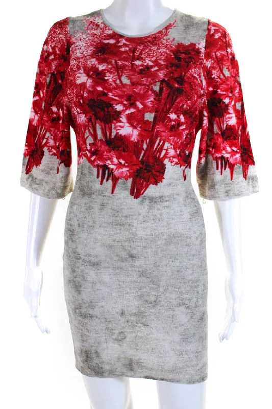 Price Smash Giambattista Valli Womens Knit Floral Half Sleeve Sheath Dress Red Gray Price Smash Giambattista Valli Womens Knit Floral Half Sleeve Sheath Dress Red Gray