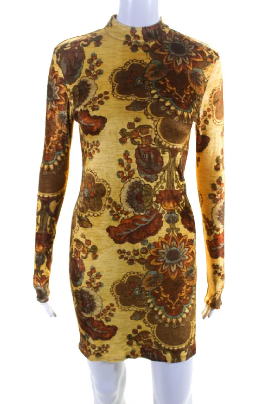 Super Bargain Kwaidan Womens Long Sleeve Printed Mini Dress Beige