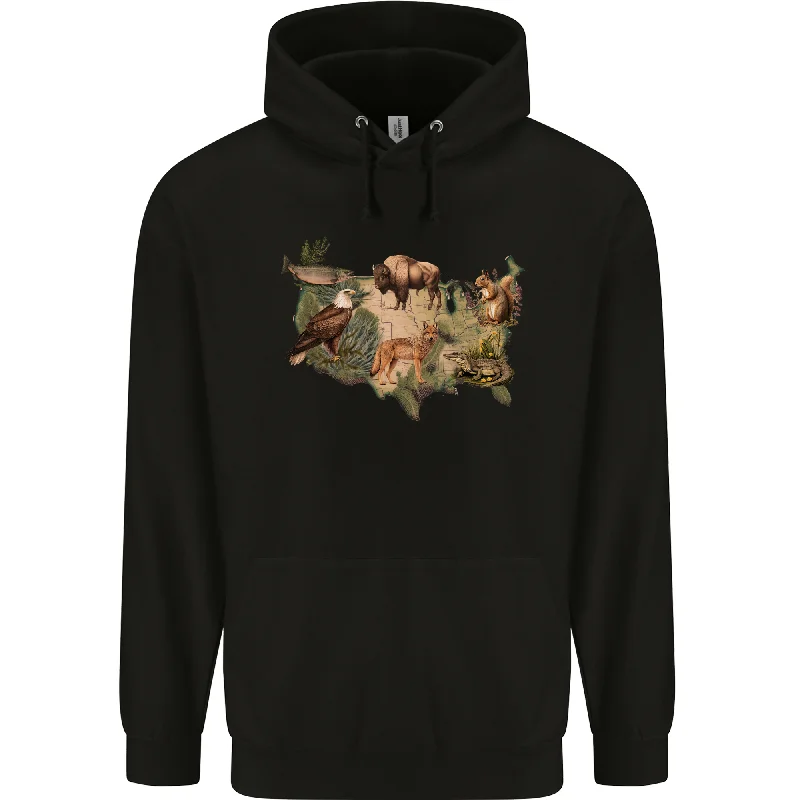 Blowout Deals American Animals USA Eagle Buffalo Fish Wolf Mens 80% Cotton Hoodie
