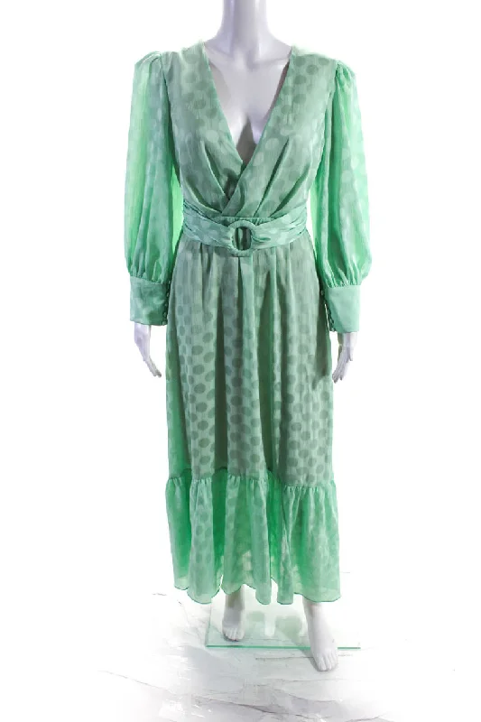 Super Savings PatBO Womens Polka Dot Long Sleeved V Neck Belted Long Dress Mint Green Super Savings PatBO Womens Polka Dot Long Sleeved V Neck Belted Long Dress Mint Green