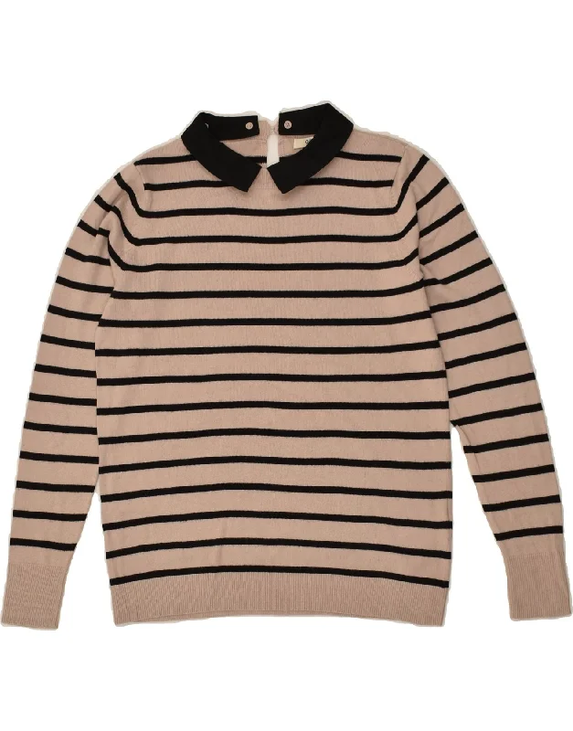 Members Only OASIS Womens Polo Neck Jumper Sweater UK 14 Medium Beige Striped Cotton Members Only OASIS Womens Polo Neck Jumper Sweater UK 14 Medium Beige Striped Cotton