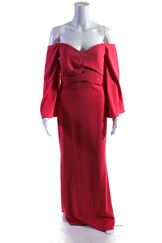 New Arrival Badgley Mischka Womens Draped Zip Off-the-Shoulder Bell Sleeve Gown Pink