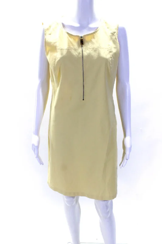 Price Fest Lafayette 148 New York Womens Cotton Round Neck Zip Darted Dress Yellow
