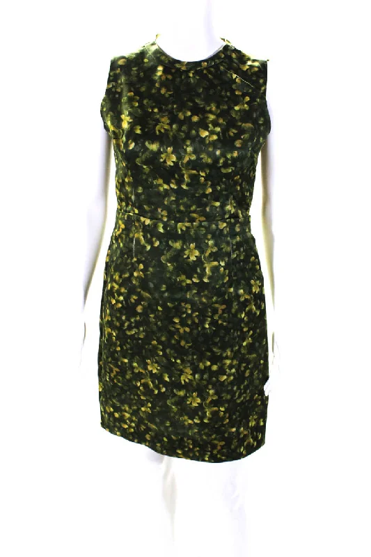 Bonus Savings Vera Wang Womens Floral Print Sleeveless Sheath Dress Green Yellow