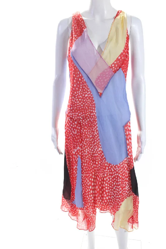 Super Deal Diane Von Furstenberg Womens Silk Spotted Print A-Line Dress Multicolor