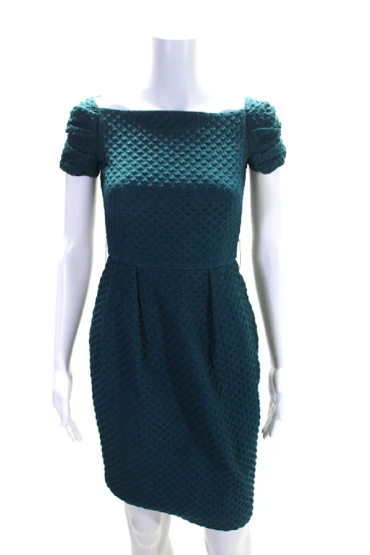 Bonus Savings Carolina Herrera Womens Teal Textured Square Neck Short Sleeve Shift Dress Bonus Savings Carolina Herrera Womens Teal Textured Square Neck Short Sleeve Shift Dress