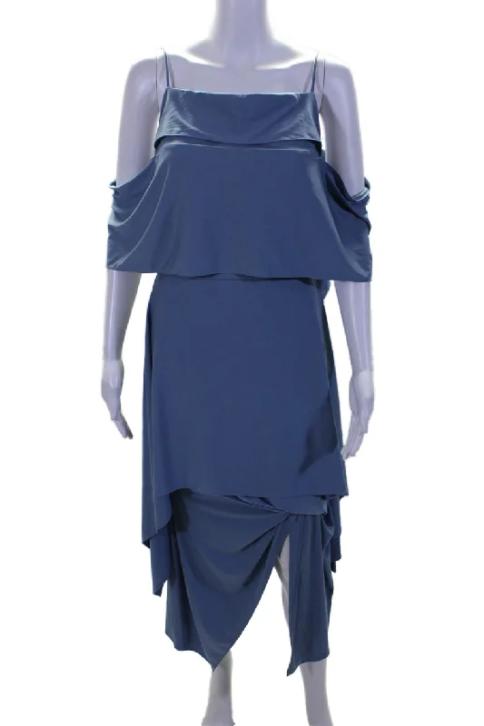 Crazy Deals Salvatore Ferragamo Womens Spaghetti Strap Maxi Dress Blue