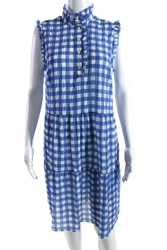 Daily Deals 0039 Italy Womens Plaid Button Down A Line Pompea Dress Blue White