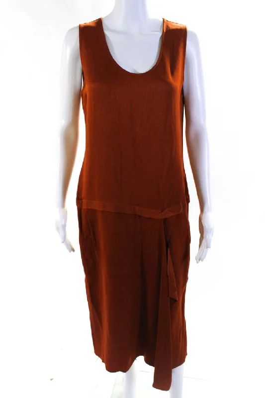 New Markdowns Zero + Maria Cornejo Womens Iro Satin Drop Waist Midi Sheath Dress Orange New Markdowns Zero + Maria Cornejo Womens Iro Satin Drop Waist Midi Sheath Dress Orange
