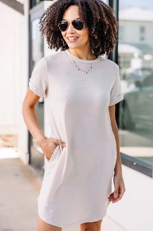 Shop and Save On The Go Taupe Brown T-shirt Dress