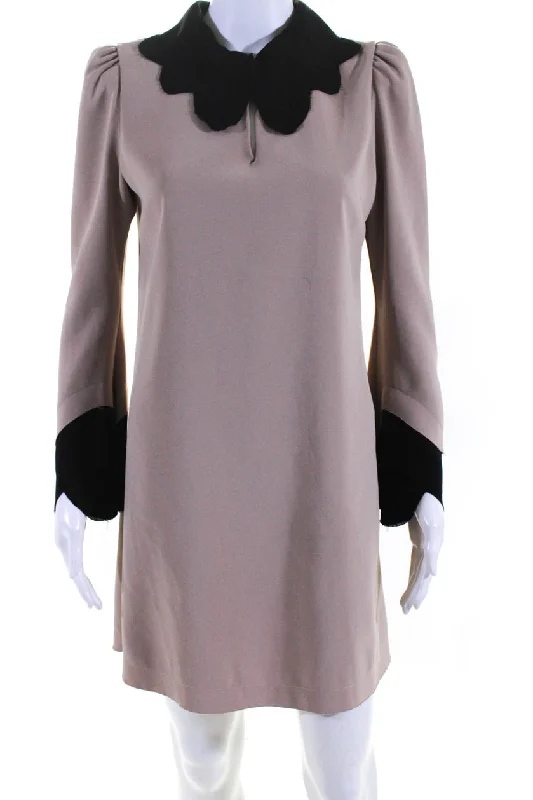 Overstock Just Cavalli Womens Ruffle Collar Cut Out Long Sleeve Dress Beige