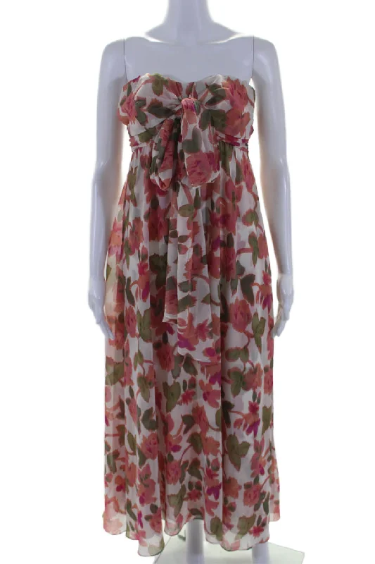 Bargain Prices Misa Womens Floral Print Ruched Sleeveless Strapless Maxi Dress Pink