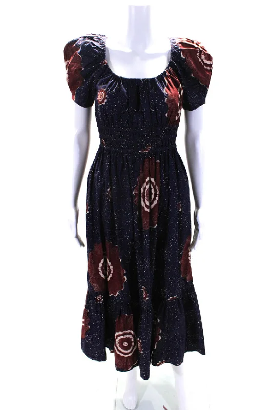 Buy Now Ulla Johnson Womens Abstract Print Short Sleeves A Line Sun Dress Blue Red