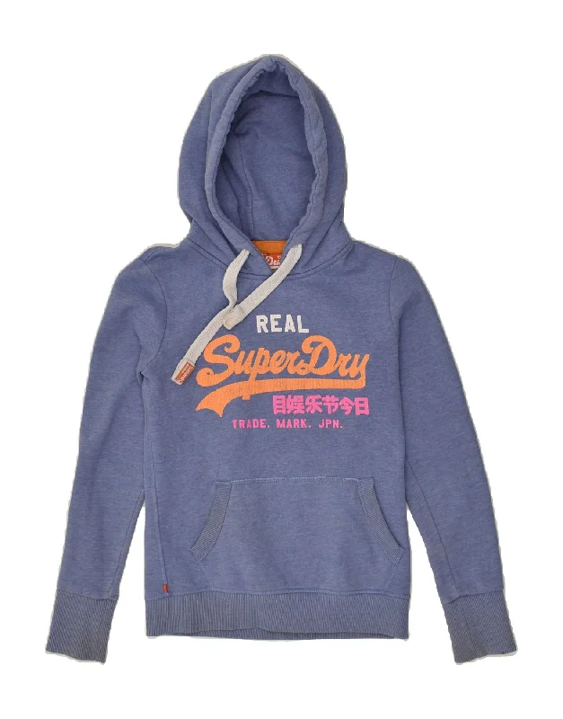 Extra Savings SUPERDRY Womens Graphic Hoodie Jumper UK 6 XS Blue Cotton