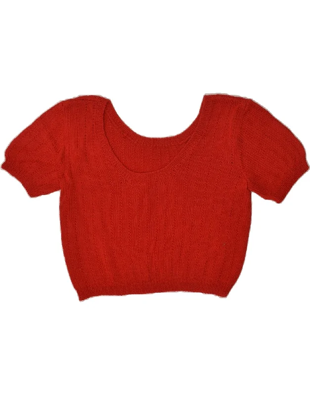 Seasonal Sale VINTAGE Womens Crop Short Sleeve Boat Neck Jumper Sweater UK 14 Large Red Seasonal Sale VINTAGE Womens Crop Short Sleeve Boat Neck Jumper Sweater UK 14 Large Red